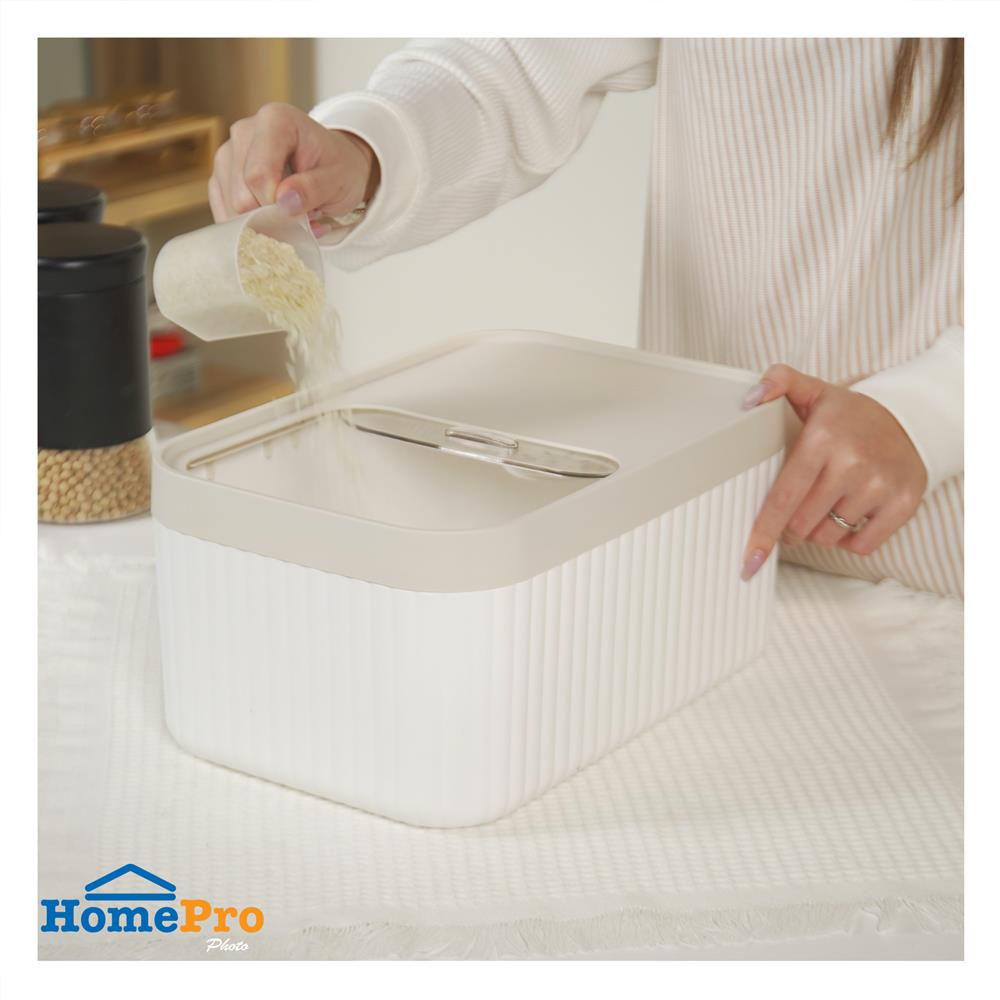 ถังข้าวสารฝาเลื่อน KECH SAVE SPACE 5 กก. สีขาว/ครีม