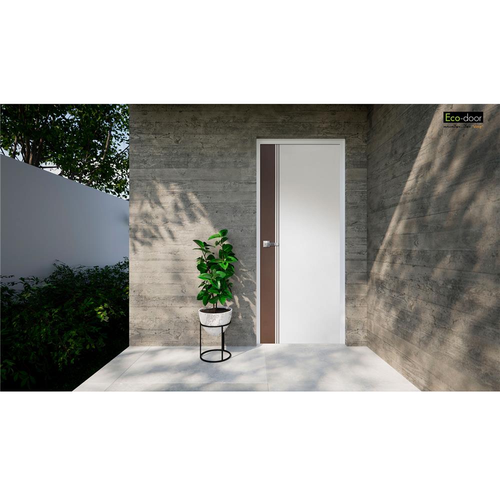 ประตูภายนอก UPVC ECO-DOOR ED2 80X200 ซม. สีขาว-โอ๊ค เจาะลูกบิด