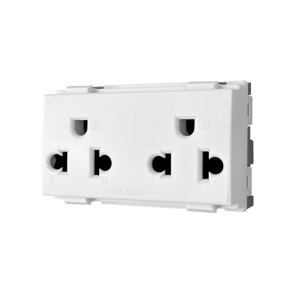 เต้ารับคู่มีกราวด์ 3 ขา 16 แอมป์ 250 โวลต์ HACO แบบแนวตั้ง TJ-W8416V2A สีขาว