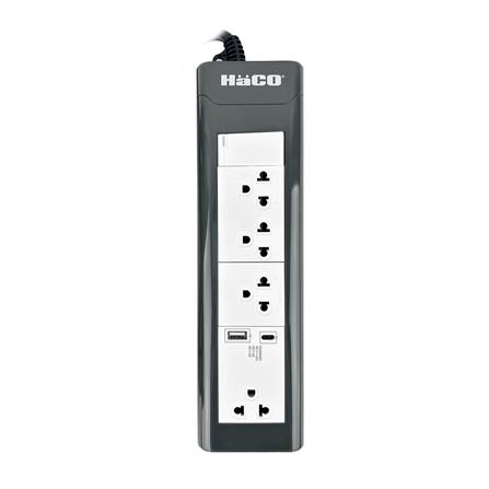 รางปลั๊กไฟ 4 ช่อง 1 สวิตช์ 1 USB-A 1 USB-C HACO EPN-S4EBUSBAC/3 16 แอมป์ 3 ม._0