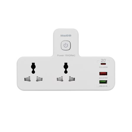 ปลั๊กแปลง 3 ขา 2 ช่อง 2 USB-A 1 USB-C 16 แอมป์ HACO ADU20-U2A1C_0