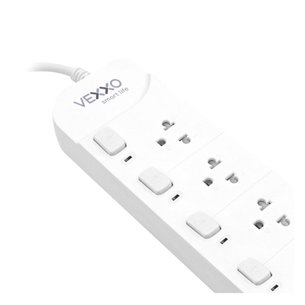 รางปลั๊กไฟ 5 ช่อง 5 สวิตซ์ 10 แอมป์ VEXXO 3 ม. สีขาว (1 แถม 1)