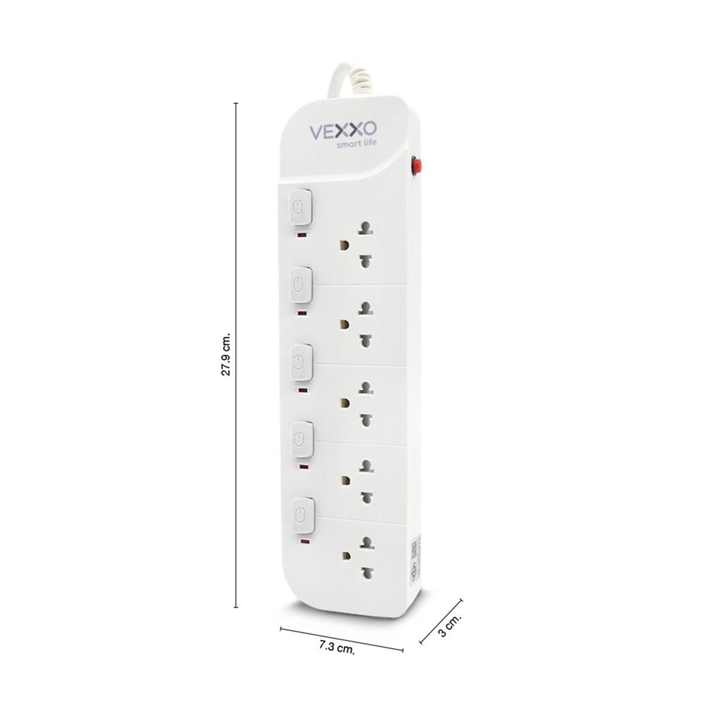 รางปลั๊กไฟ 5 ช่อง 5 สวิตซ์ 10 แอมป์ VEXXO 3 ม. สีขาว (1 แถม 1)