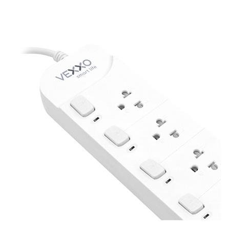 รางปลั๊กไฟ 5 ช่อง 5 สวิตช์ VEXXO 10 แอมป์ 3 ม. สีขาว (แพ็กคู่)_1