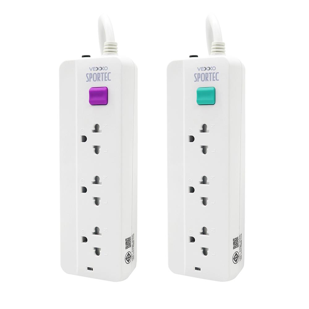 รางปลั๊กไฟ 3 ช่อง 1 สวิตซ์ 10 แอมป์ VEXXO 5 ม. แถม 2 ม. สีขาว (1 แถม 1)