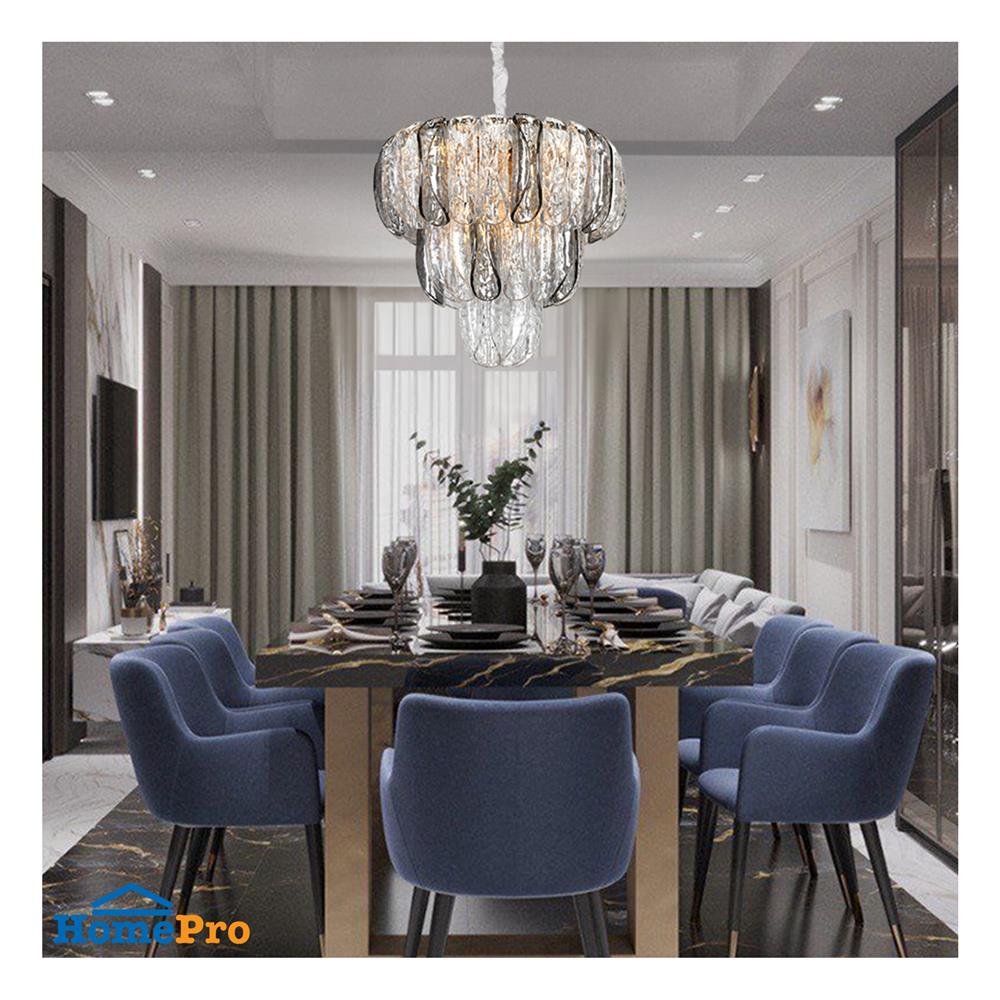 ไฟช่อ L&E 01-03117 สีดำ/ใส/ทอง 12 หัว