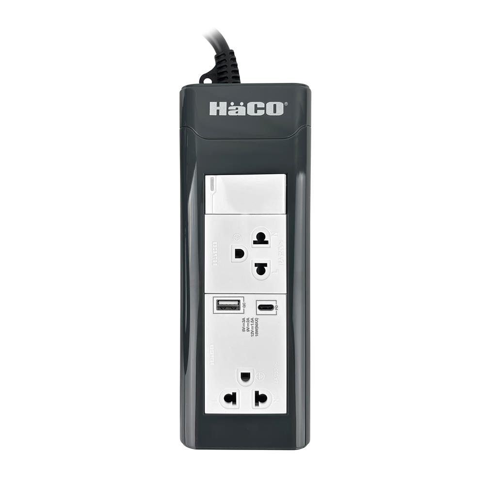 รางปลั๊กไฟ 2 ช่อง 1 สวิตซ์ 1 USB-A 1 USB-C HACO EPN-S2EBUSB 16 แอมป์ 2 ม.