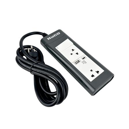 รางปลั๊กไฟ 2 ช่อง 1 สวิตซ์ 1 USB-A 1 USB-C HACO EPN-S2EBUSB 16 แอมป์ 2 ม._1