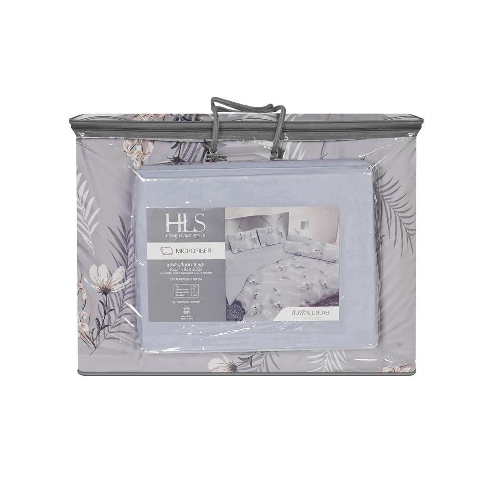 ชุดผ้าปูที่นอน 6 ฟุต (ชุด 6 ชิ้น) HOME LIVING STYLE TROPICAL FLOWER สี GREY