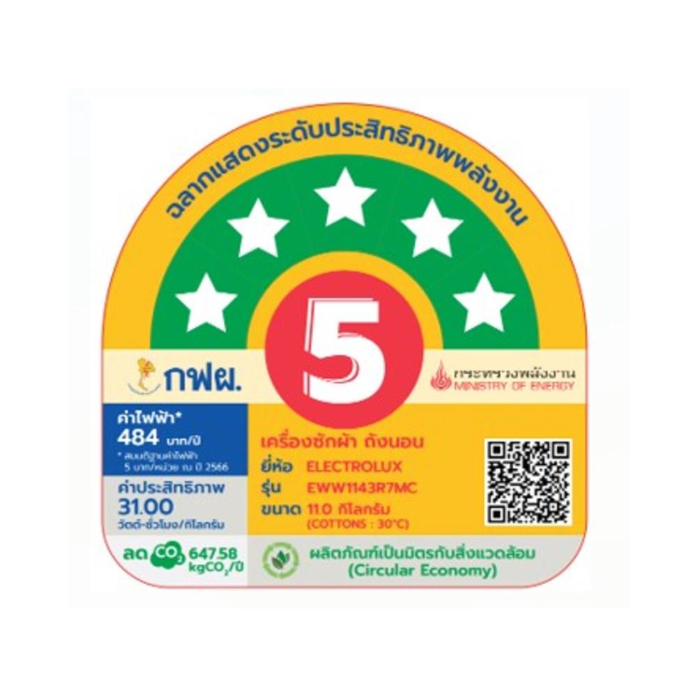 เครื่องซักอบผ้าฝาหน้าพร้อมขาตั้ง ELECTROLUX EWW1143R7MC 11/7 กก. 1400RPM อินเวอร์เตอร์ สีน้ำเงิน