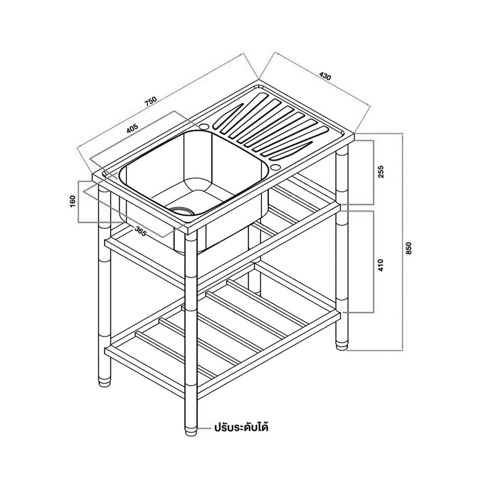ซิงค์ขาตั้ง 1 หลุม 1 ที่พัก MESTER PSR75 เงิน