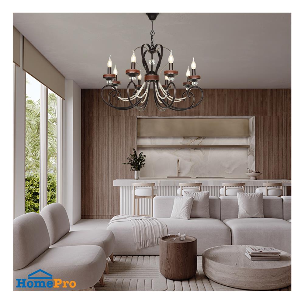 ไฟช่อ LUMAX CS 01-03130 เหล็ก/หนังเทียม/แก้ว น้ำตาล 8 หัว