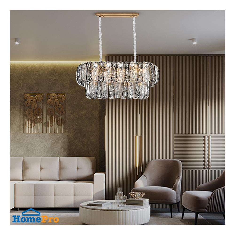 ไฟช่อ L&E CS 01-03118 เหล็ก/แก้ว ดำ/ใส/ทอง 10 หัว