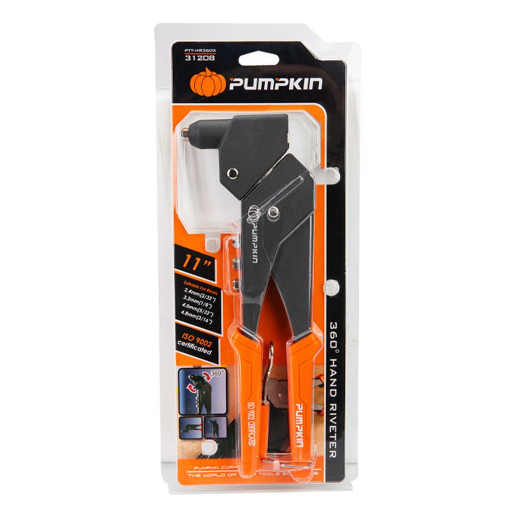 คีมย้ำรีเวทปรับหัว 360 องศา PUMPKIN PTT-HR360X 31208 11 นิ้ว สีส้มดำ