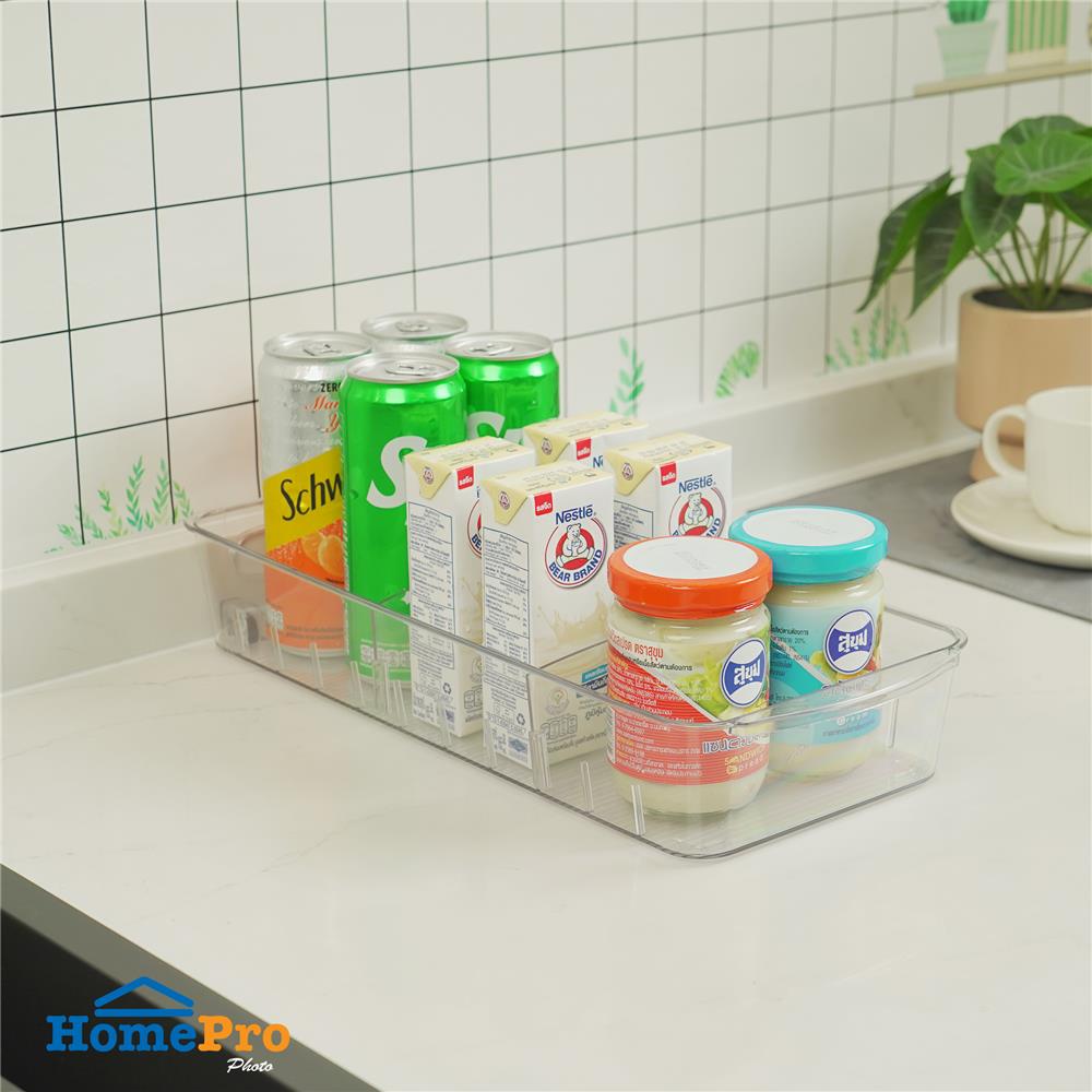 กล่องจัดเก็บในตู้เย็นพร้อมชั้นแบ่งและล้อเลื่อน KECH FROSTY SIZE M