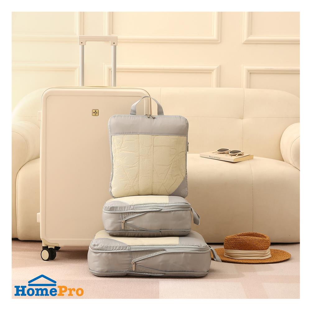 ชุดกระเป๋าจัดระเบียบ 2 ซิป PLIM JOURNEY สีเทา (ชุด 3 ชิ้น)