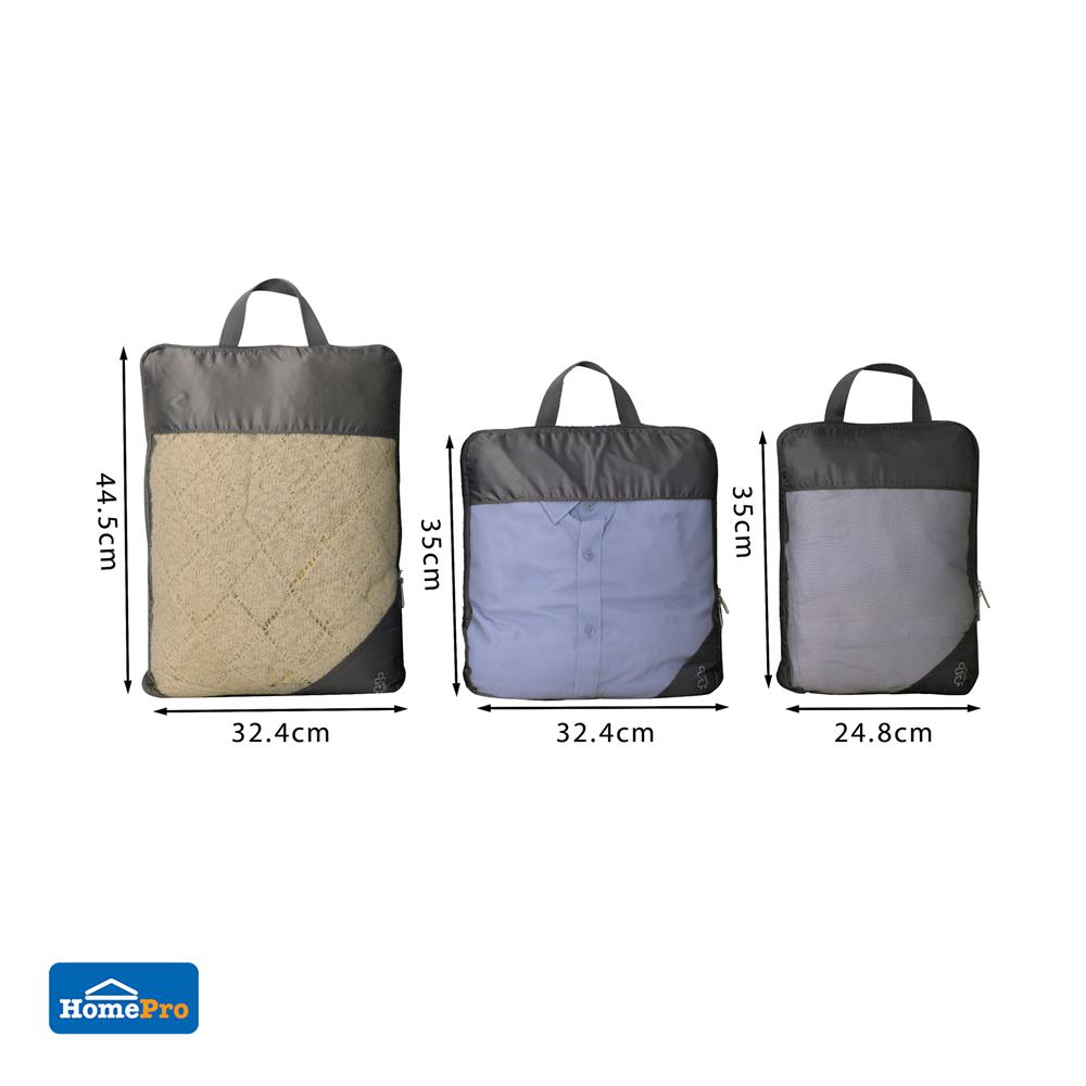 ชุดกระเป๋าจัดระเบียบ 2 ซิป PLIM JOURNEY สีดำ (ชุด 3 ชิ้น)