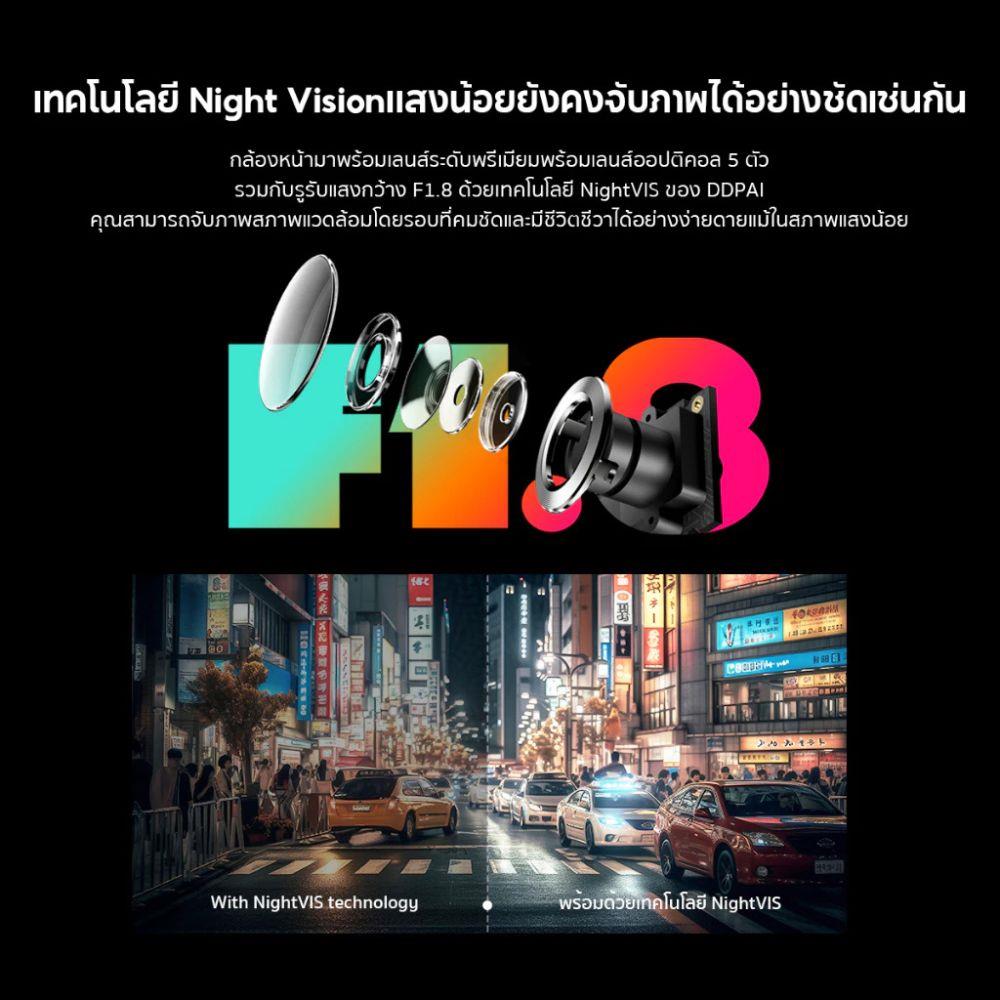 กล้องติดรถยนต์หน้าหลัง DDPAI N1 DUAL 1296P HD สีดำ