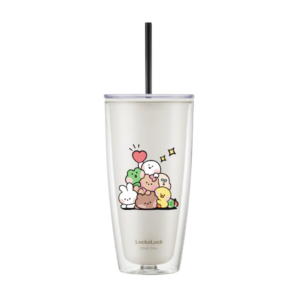แก้วน้ำ LOCKNLOCK DOUBLE WALL COLD CUP LINE FRIEND 720 มล. สีครีม