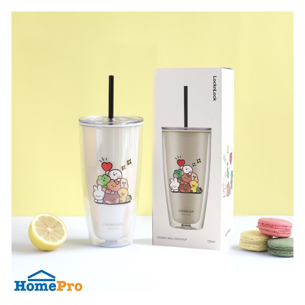 แก้วน้ำ LOCKNLOCK DOUBLE WALL COLD CUP LINE FRIEND 720 มล. สีครีม