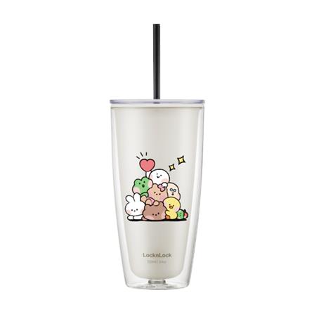 แก้วน้ำ LOCKNLOCK DOUBLE WALL COLD CUP LINE FRIEND 720 มล. สีครีม_0