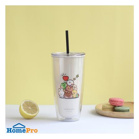 แก้วน้ำ LOCKNLOCK DOUBLE WALL COLD CUP LINE FRIEND 720 มล. สีครีม_2