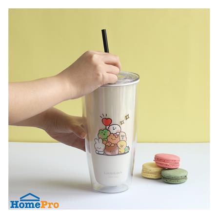 แก้วน้ำ LOCKNLOCK DOUBLE WALL COLD CUP LINE FRIEND 720 มล. สีครีม_3