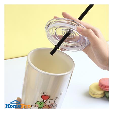 แก้วน้ำ LOCKNLOCK DOUBLE WALL COLD CUP LINE FRIEND 720 มล. สีครีม_4