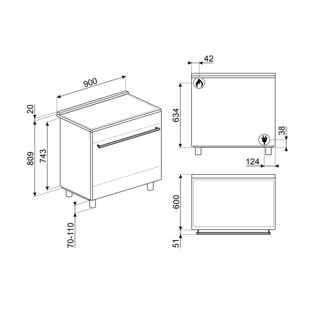 เตาปรุงอาหารแก๊ส SMEG C9GMMB2 สีดำ