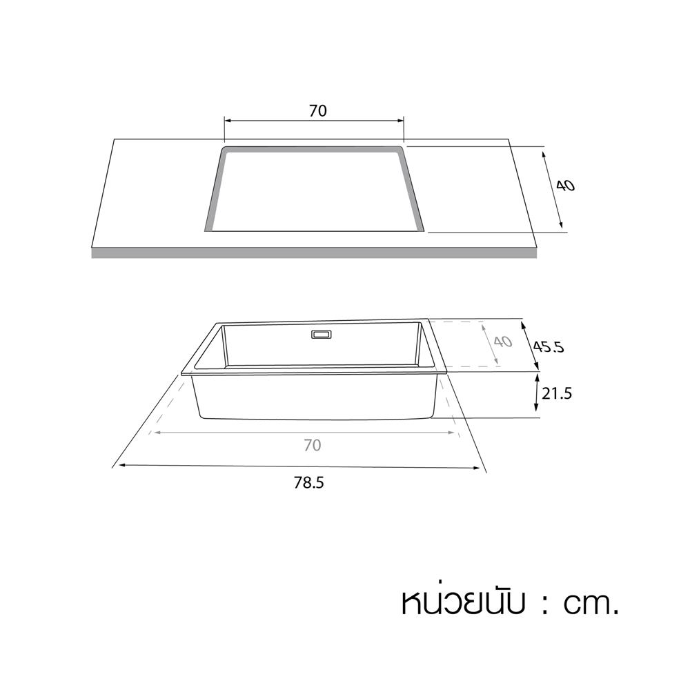 ซิงค์ฝัง 1 หลุม LUCKY FLAME GNS-0851-UM BK U 78.5 ซม. สีดำ