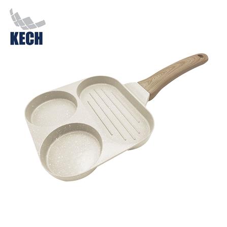 กระทะ 3 ช่อง ด้ามไม้ 18 ซม. CERAMIC KECH สีครีม IH_0