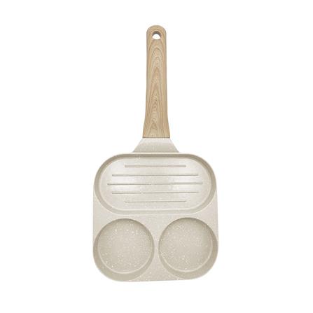 กระทะ 3 ช่อง ด้ามไม้ 18 ซม. CERAMIC KECH สีครีม IH_2