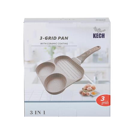 กระทะ 3 ช่อง ด้ามไม้ 18 ซม. CERAMIC KECH สีครีม IH_4