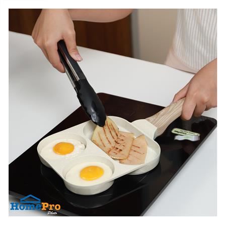 กระทะ 3 ช่อง ด้ามไม้ 18 ซม. CERAMIC KECH สีครีม IH_5