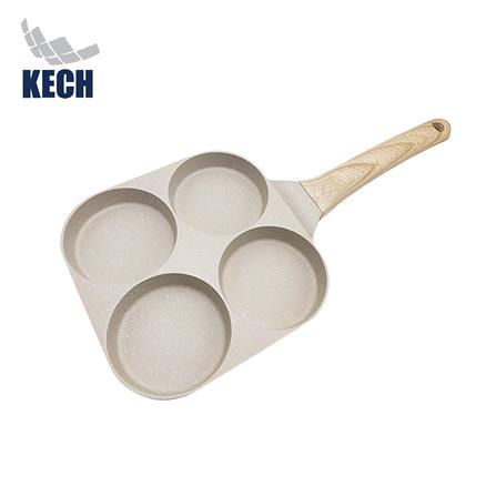 กระทะ 4 ช่อง ด้ามไม้ 18 ซม. CERAMIC KECH สีครีม IH_1