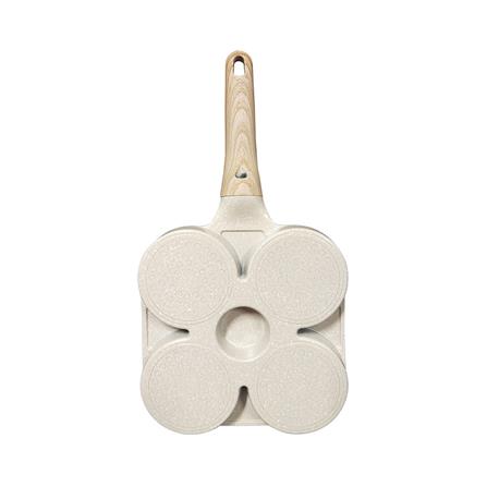 กระทะ 4 ช่อง ด้ามไม้ 18 ซม. CERAMIC KECH สีครีม IH_3