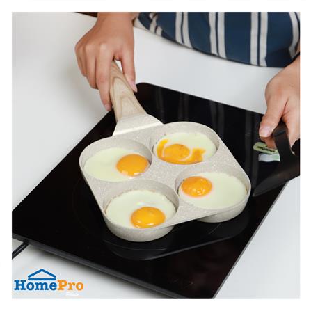 กระทะ 4 ช่อง ด้ามไม้ 18 ซม. CERAMIC KECH สีครีม IH_5