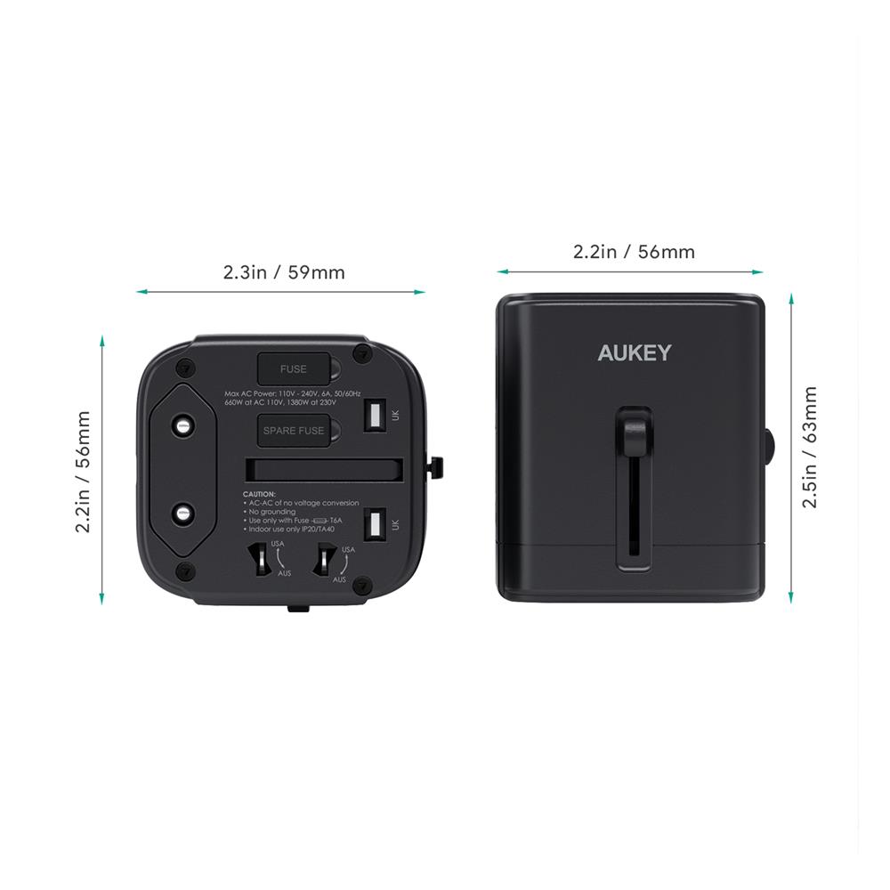 ปลั๊กแปลง 4 IN 1 UNIVERSAL 2 USB 1 TYPE C AUKEY PA-TA01  สีดำ