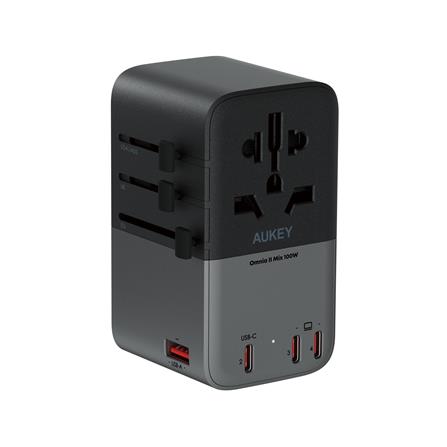 ปลั๊กแปลง 4 IN 1 UNIVERSAL 1 USB A 3 TYPE C AUKEY PA-TA09A 100 วัตต์ สีเทา_0