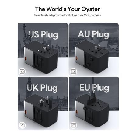 ปลั๊กแปลง 4 IN 1 UNIVERSAL 1 USB A 3 TYPE C AUKEY PA-TA09A 100 วัตต์ สีเทา_3