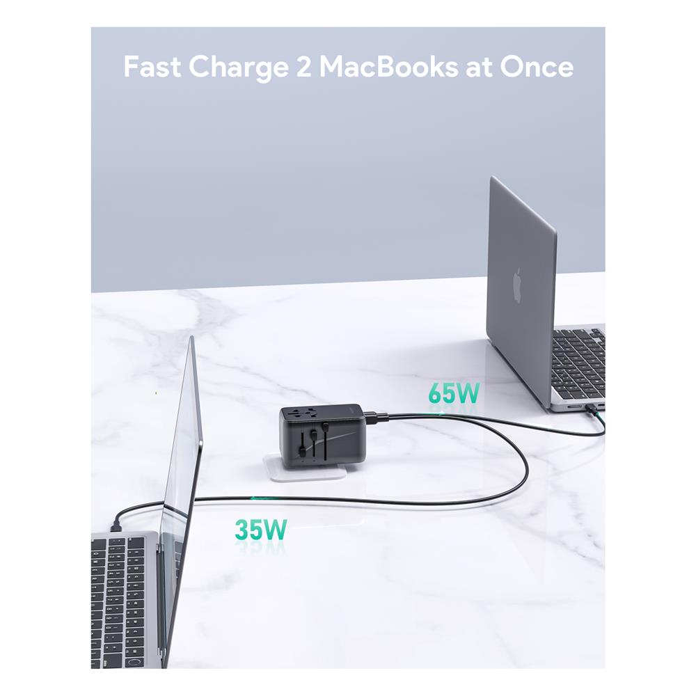 ปลั๊กแปลง 4 IN 1 UNIVERSAL 1 USB A 3 TYPE C AUKEY PA-TA09 100 วัตต์ สีเทา