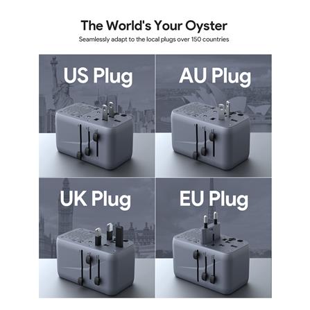 ปลั๊กแปลง 4 IN 1 UNIVERSAL 1 USB A 3 TYPE C AUKEY PA-TA09 100 วัตต์ สีเทา_3