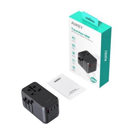 ปลั๊กแปลง 4 IN 1 UNIVERSAL 1 USB A 3 TYPE C AUKEY PA-TA09 100 วัตต์ สีเทา_1