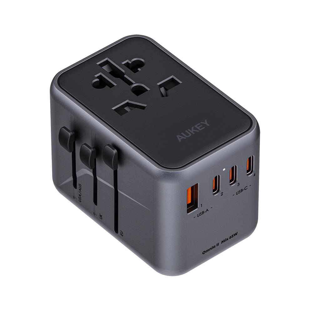ปลั๊กแปลง 4 IN 1 UNIVERSAL 1 USB A 5 TYPE C AUKEY PA-TA08 65W สีเทา