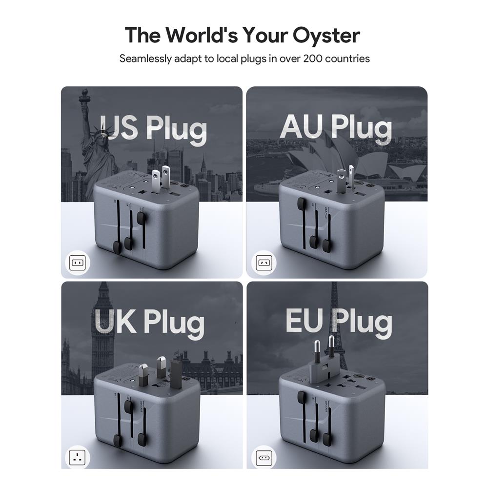 ปลั๊กแปลง 4 IN 1 UNIVERSAL 1 USB A 5 TYPE C AUKEY PA-TA08 65W สีเทา
