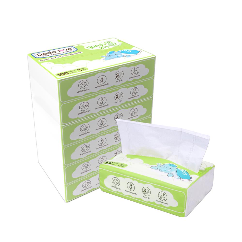 กระดาษเช็ดหน้า DODOLOVE 100 แผ่น (แพ็ก 6 ชิ้น)