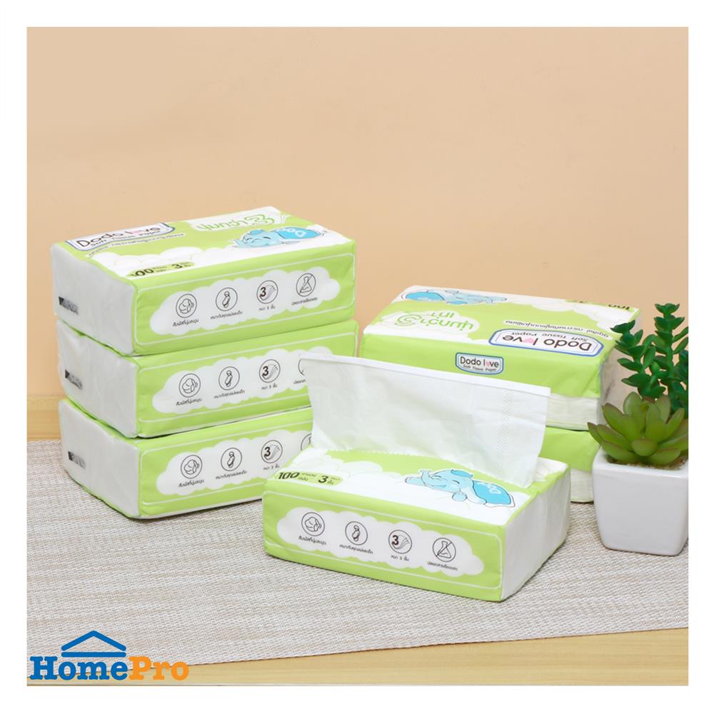 กระดาษเช็ดหน้า DODOLOVE 100 แผ่น (แพ็ก 6 ชิ้น)