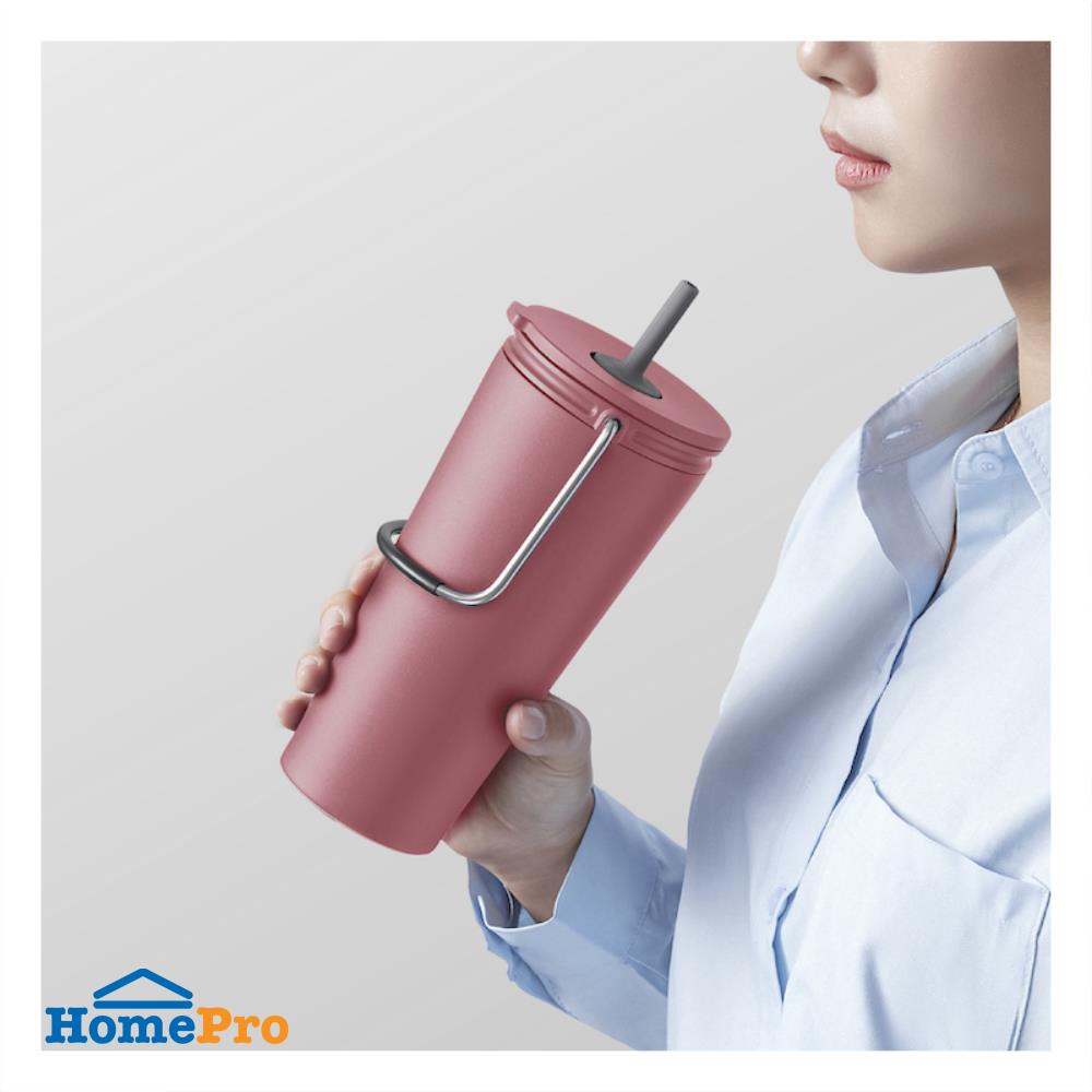 แก้วน้ำสุญญากาศพร้อมหลอด LOCKNLOCK TUMBLER 540 มล. สีชมพู