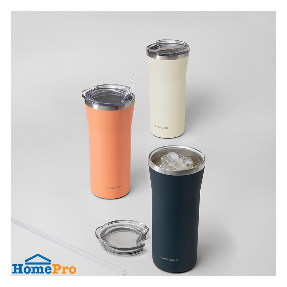 แก้วน้ำสุญญากาศ LOCKNLOCK DAILY ESSENTIAL YRED 0.87 ลิตร สีส้ม