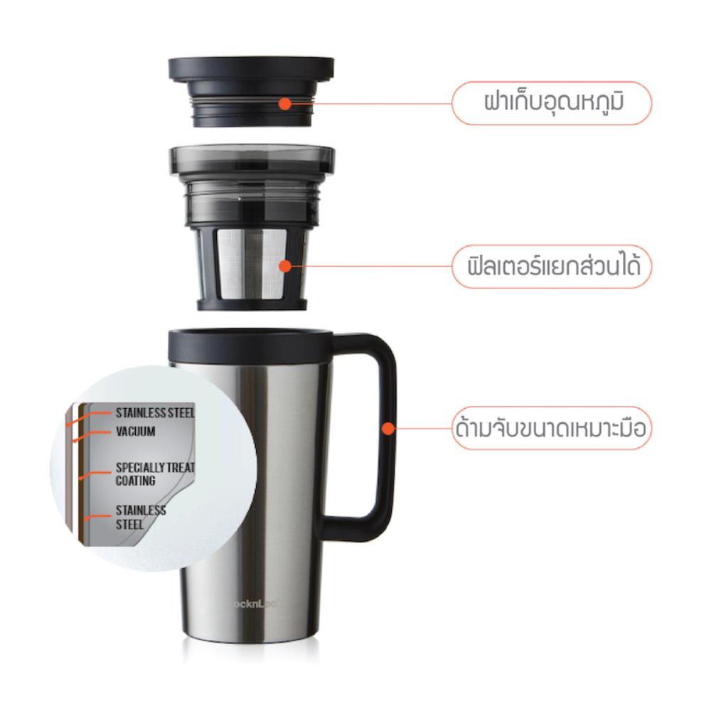 แก้วน้ำสุญญากาศพร้อมฝา LOCKNLOCK COFFEE FILTER MUG 580 มล. สีดำ